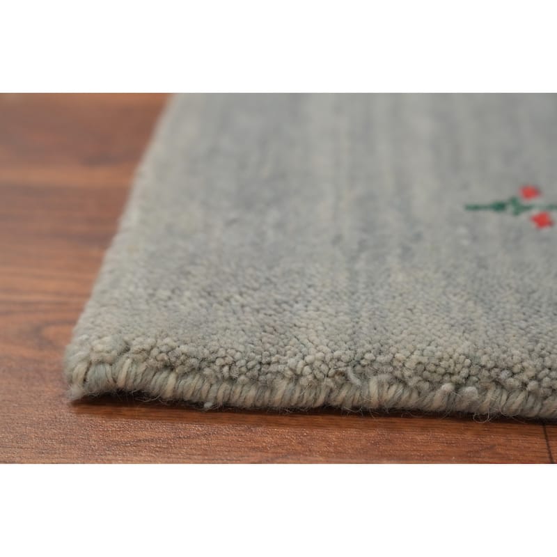 Hand Knotted Oriental 100% Wool Carpet Tribal Geometric Greys & Charcoal Gabbeh Area Rug - 7' 7'' X 5' 4''