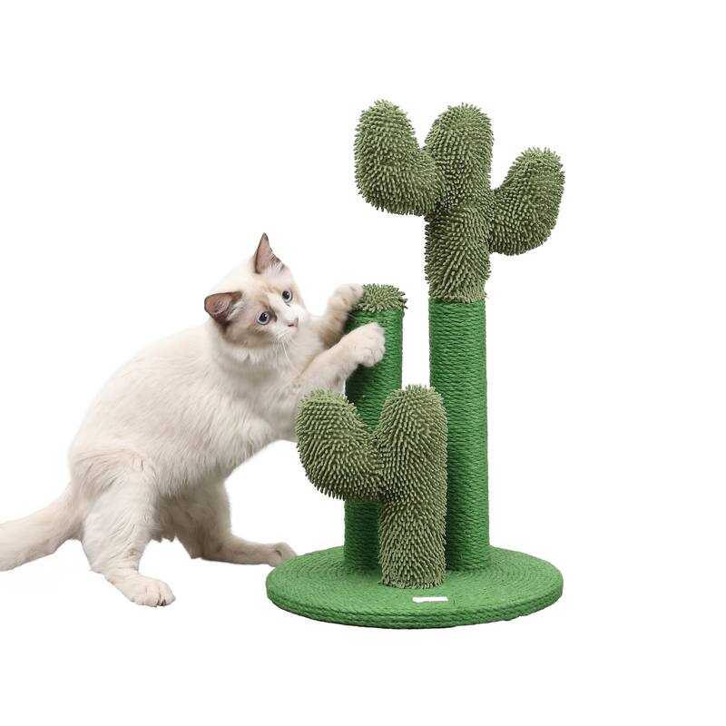 Marfa 21.5" Modern Jute Triple-Cactus Cat Scratching Post with Fuzzy Toy, Green