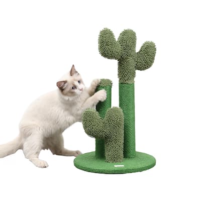 Marfa 21.5" Modern Jute Triple-Cactus Cat Scratching Post with Fuzzy Toy, Green