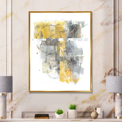 Designart "Moving In and Out of Traffic II Yellow Grey" Geometric Framed Canvas - Grey