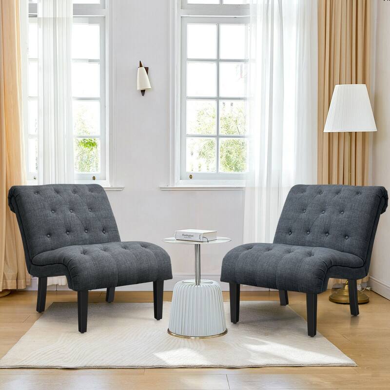 Gymax Set of 2 Armless Accent Chair Upholstered Tufted Lounge Chair - 38.5'' x 27.5'' x 33''