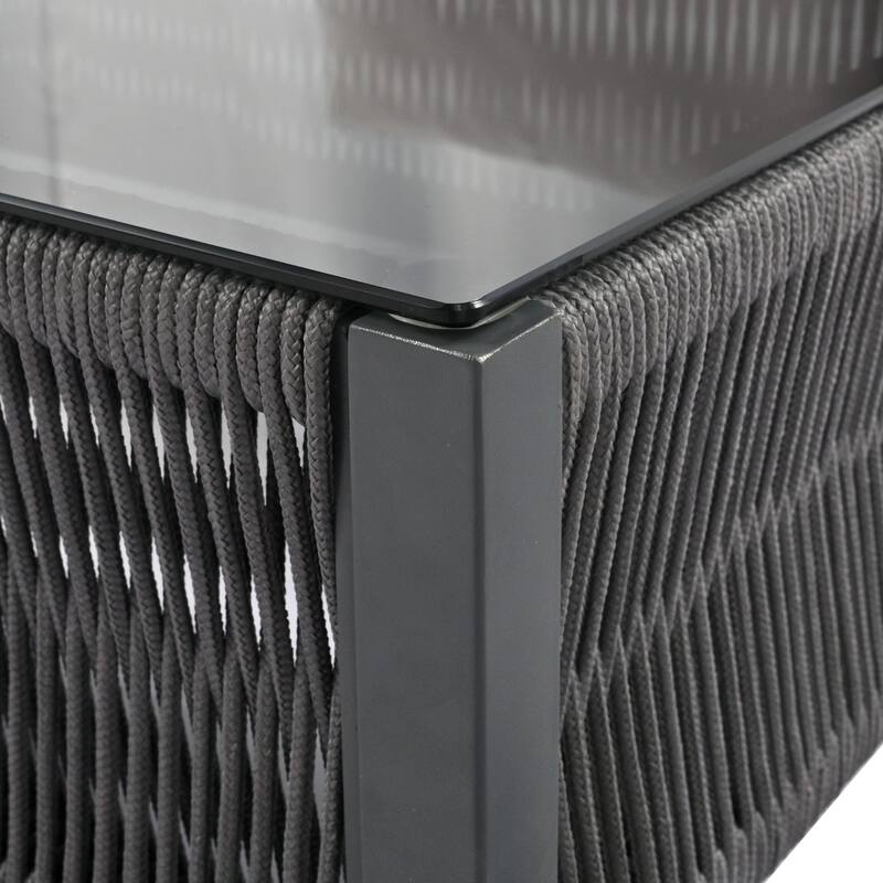 4-Piece Rope Patio Set with Tempered Glass Coffee Table