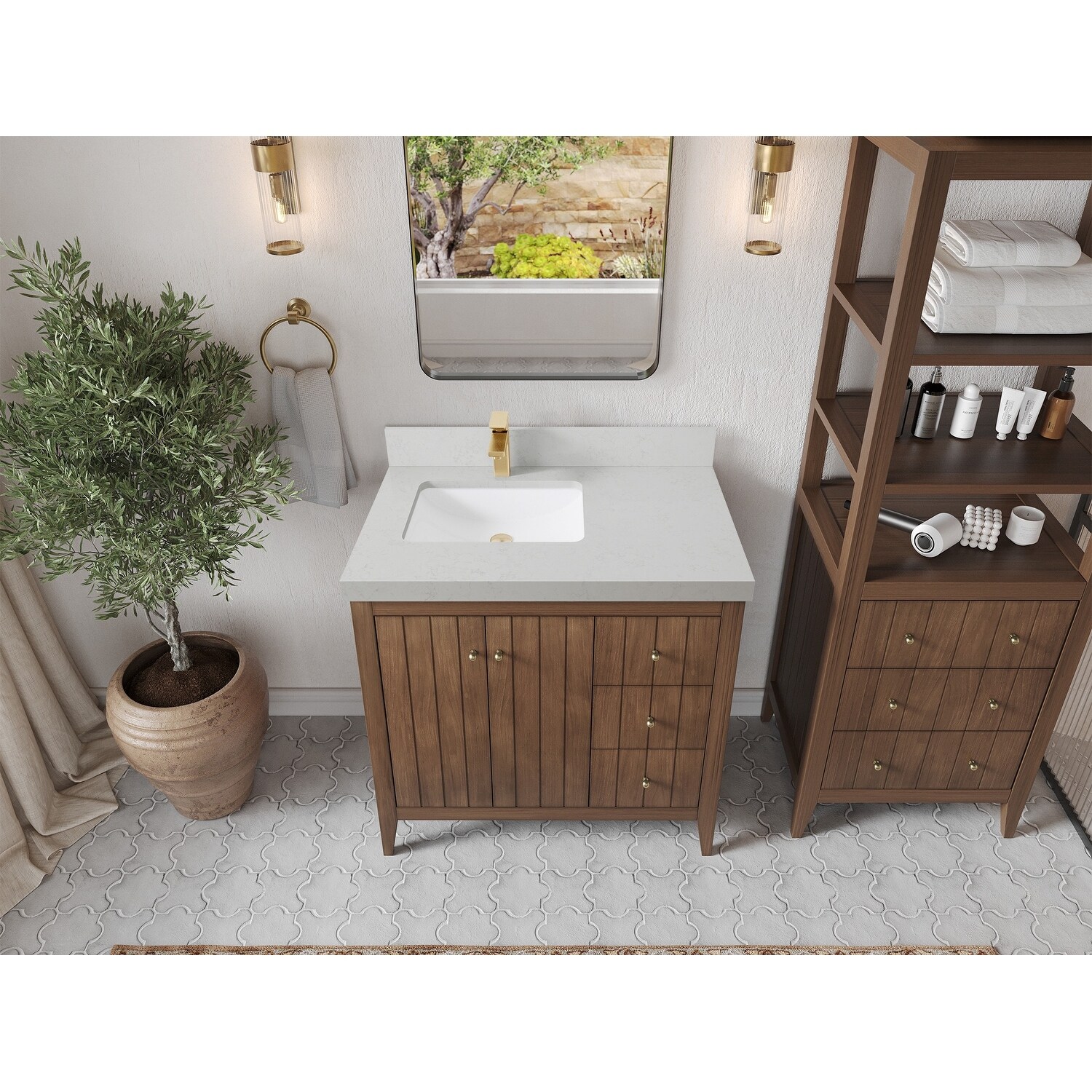 Willow Collections 36 in. W x 22 in. D Atlanta Teak Left Offset Sink Bathroom Vanity with Countertop