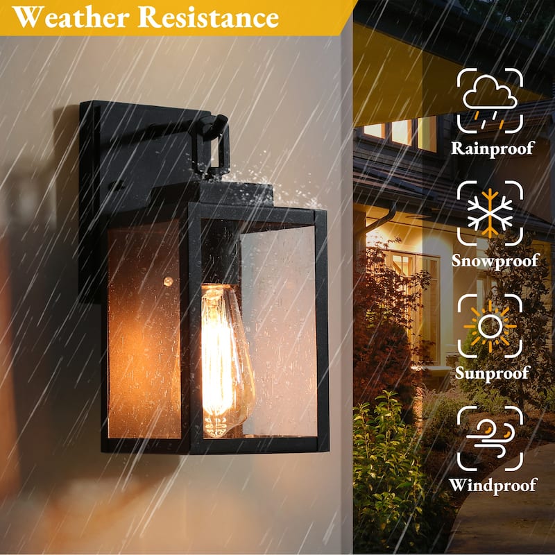 Modern Transitional 1-light Black Outdoor Wall Sconces Seeded Glass Exterior Lantern - L5"xW6.5"xH10.5"