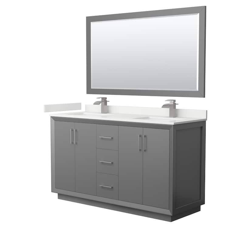 Wyndham Collection WCF414160D-QTZ-UNSM58 Strada 60" Free Standing - Dark Gray / White Quartz Top / Brushed Nickel