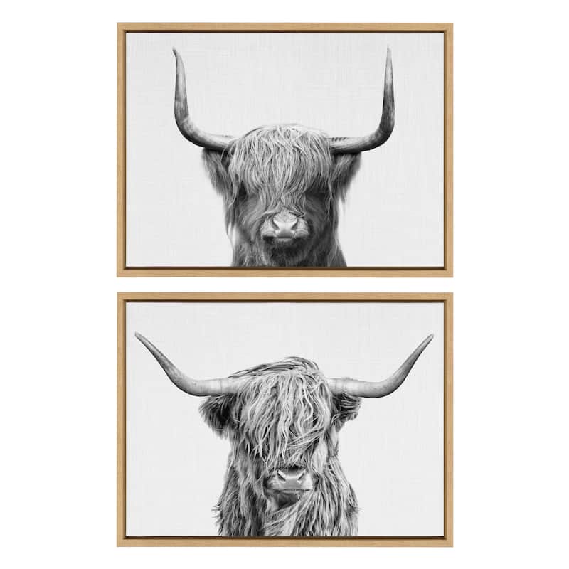 Kate and Laurel Sylvie Highland Cow 2 Framed Canvas by Simon Te