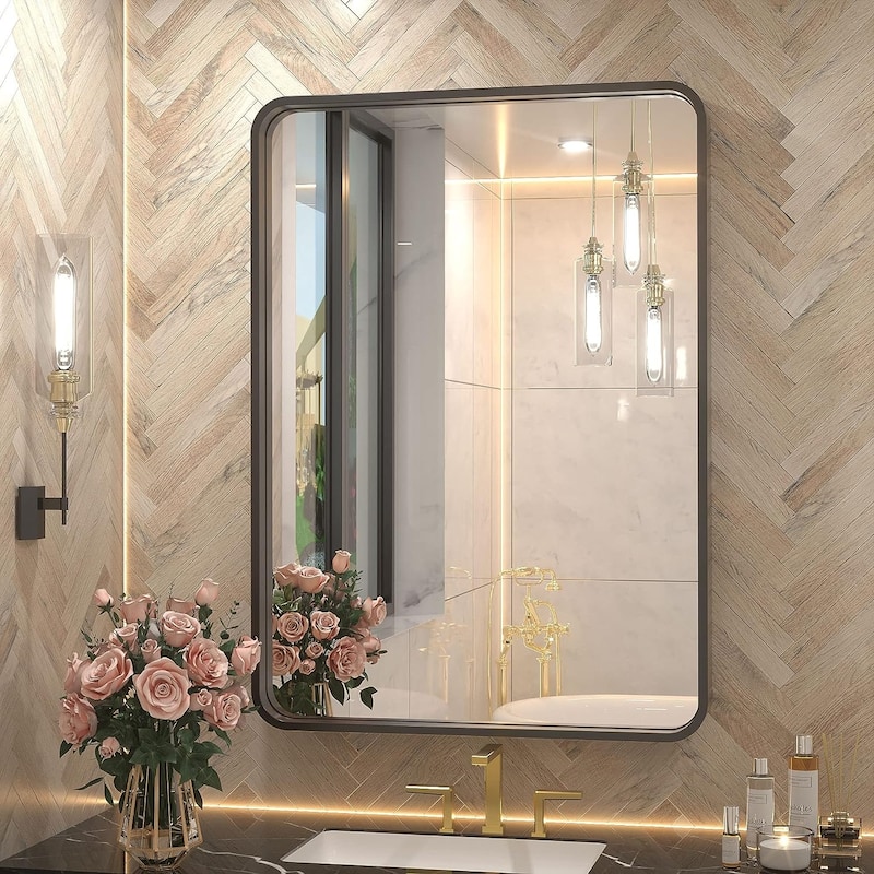 TETOTE Bathroom Vanity Mirror Modern Metal Frame Wall Mounted