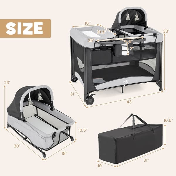 5 in 1 Portable Baby Playard Nursery Center w/ Cradle & Storage - See Details