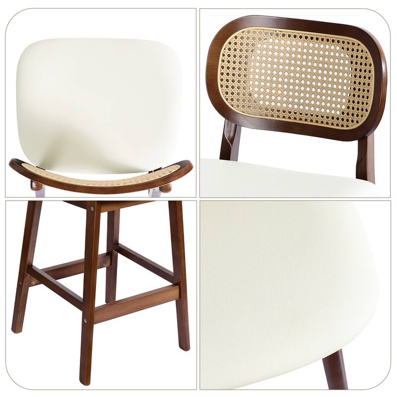 Wood Upholstered Counter Height Bar Stools with Rattan Back - 36.81"H x 17.72"W x 18.7"D