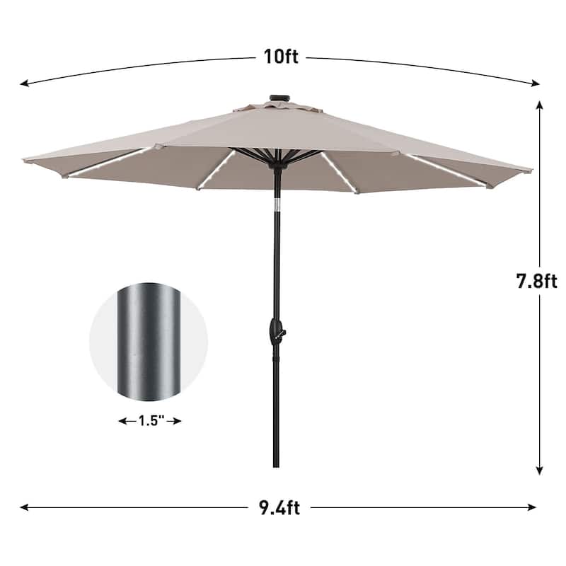 Ainfox 10ft Patio Umbrella with Lights Outdoor Solar Umbrella without Base