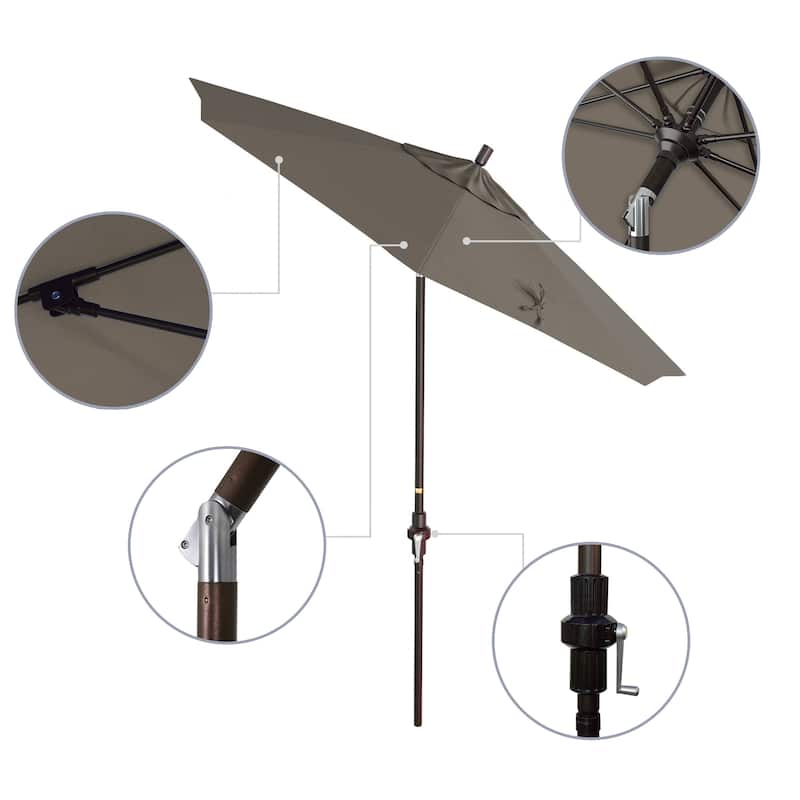 California Umbrella 7.5' Sun Master Patio Umbrella Bronze Aluminum Pole Fiberglass Ribs Crank Lift Tilt Sunbrella Cilantro