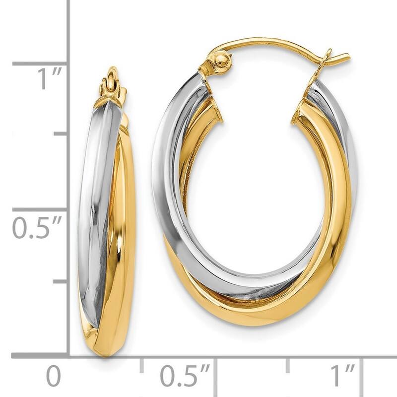 Curata 14k Two Tone Gold Polished Twisted 22x5mm Double Oval Hoop Earrings