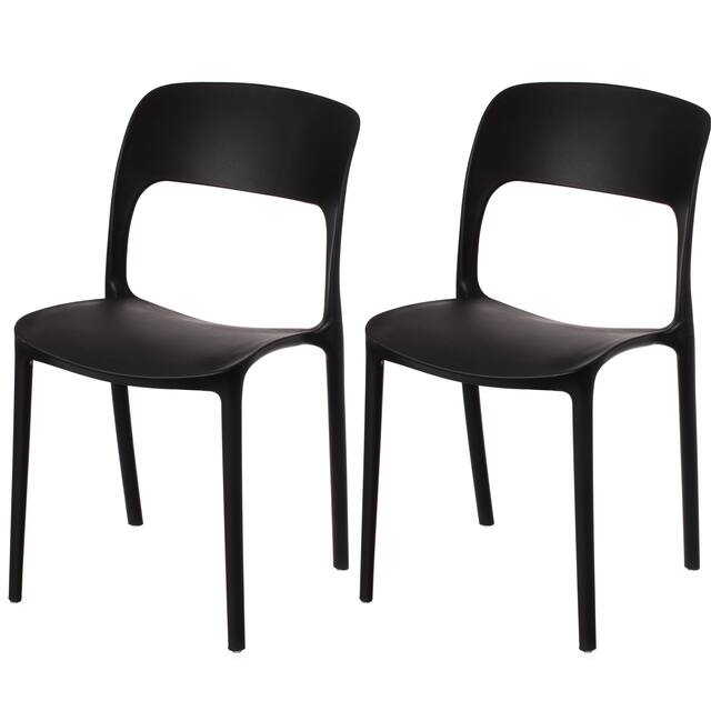 Modern Molded Plastic Outdoor Dining Chair with Open Curved Back - Set of 2 Black