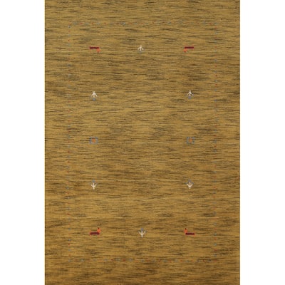 Green Gabbeh Indian Foyer Rug Handmade Wool Carpet - 2'11" x 4'10"