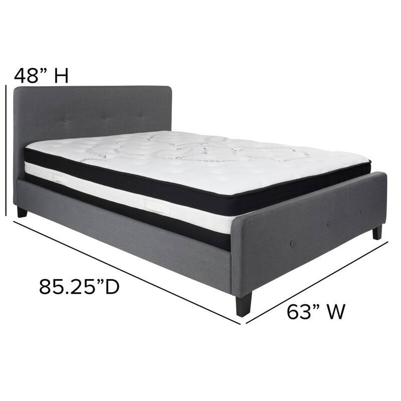Button Tufted Upholstered Platform Bed with Pocket Spring Mattress