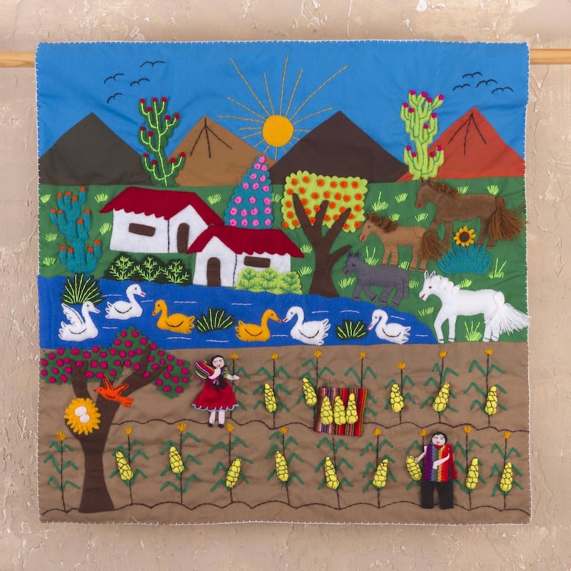Novica Handmade Corn Harvest Cotton Applique Wall Hanging