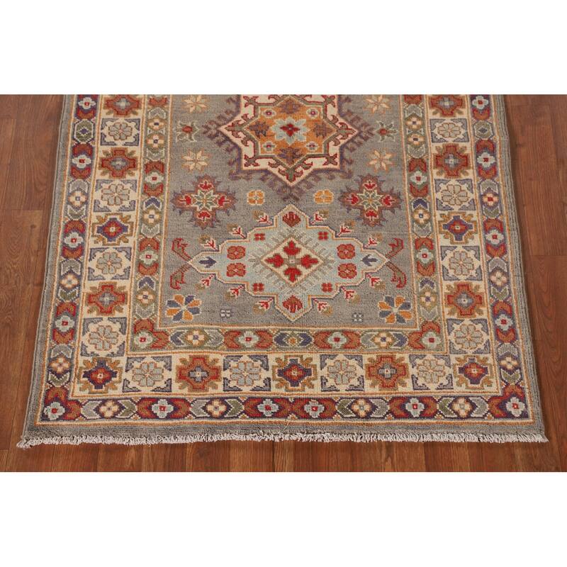 Traditional Kazak Oriental Accent Rug Hand-Knotted Wool Carpet - 3'4"x 4'9"