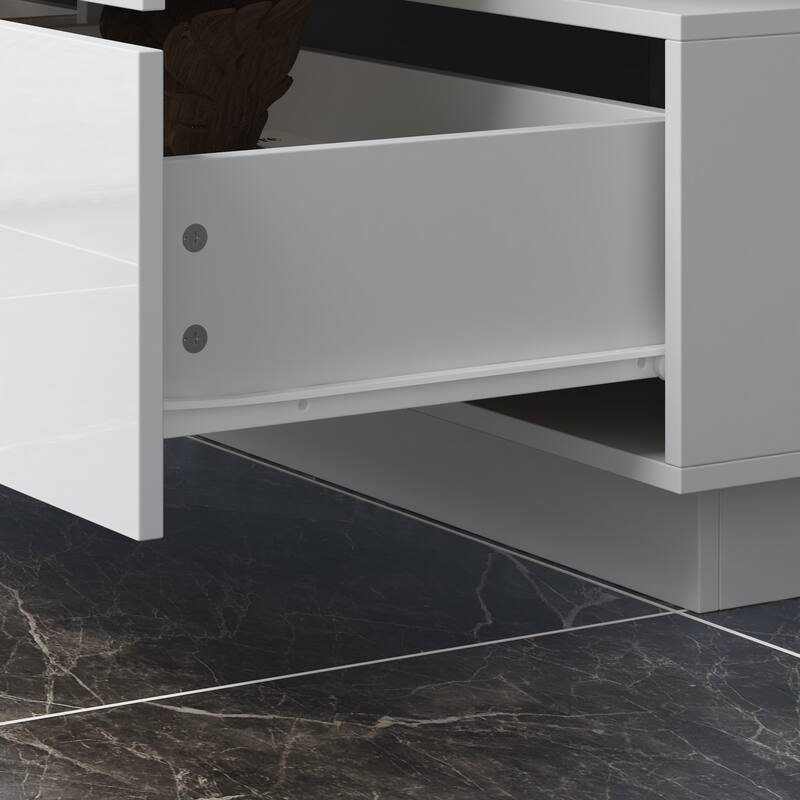 High Gloss White Eight-Drawer Dresser with Modern Design and Storage Chest