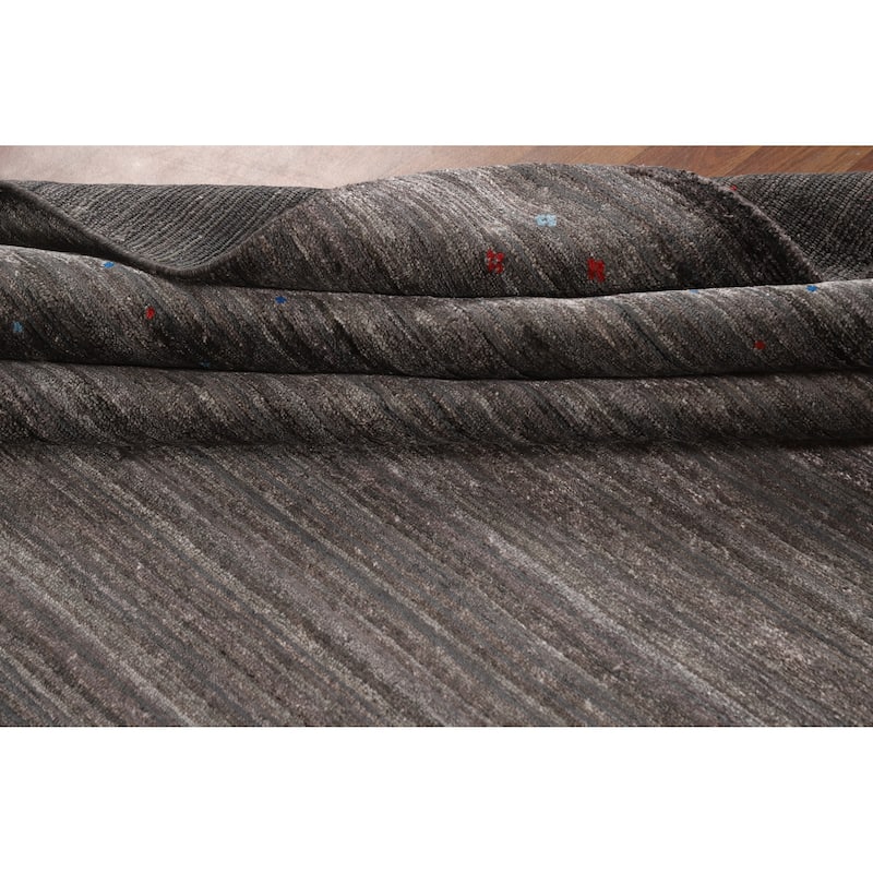 Gray Gabbeh Oriental Area Rug Handmade Silk Carpet - 8'2" x 9'6"