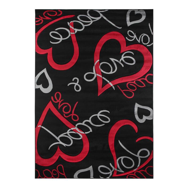 Miglena Contemporary Area Rug - 3'9'' X 5'9'' - Black/Red