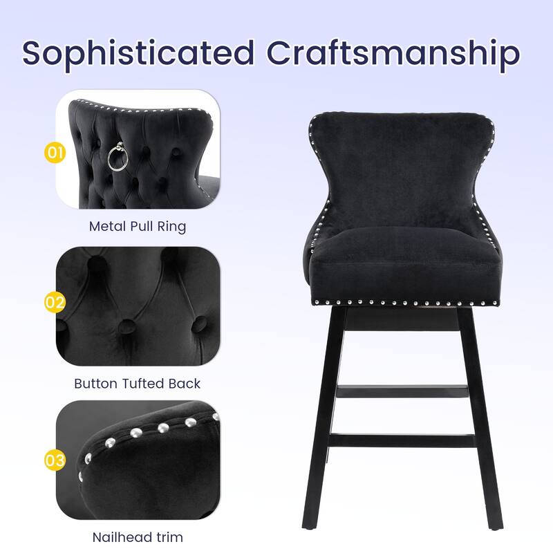 AVAWING Set of 2 Upholstered Fabric Bar Stools Chairs