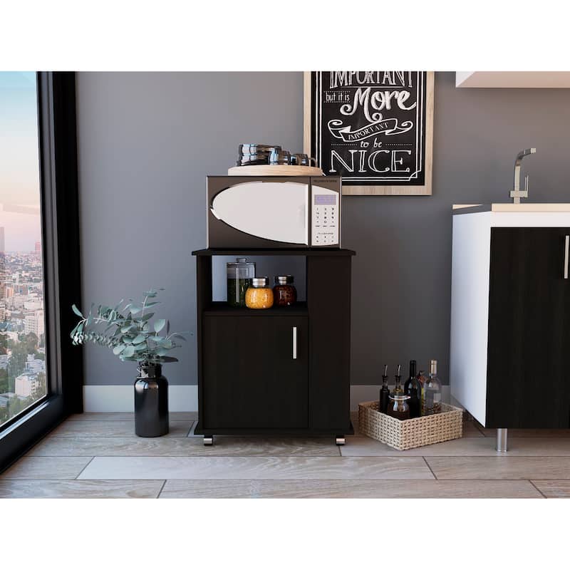 Kit Lower Microwave Cabinet, Single Door, Three Side Shelves-Black - Black