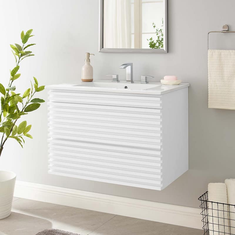 Render 30" Wall-Mount Bathroom Vanity - White White