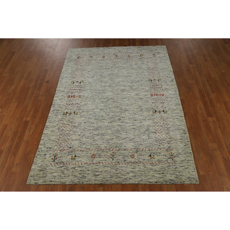 Hand Knotted Oriental 100% Wool Carpet Tribal Animal Pictorial Green Gabbeh Area Rug - 7' 7'' X 5' 3''