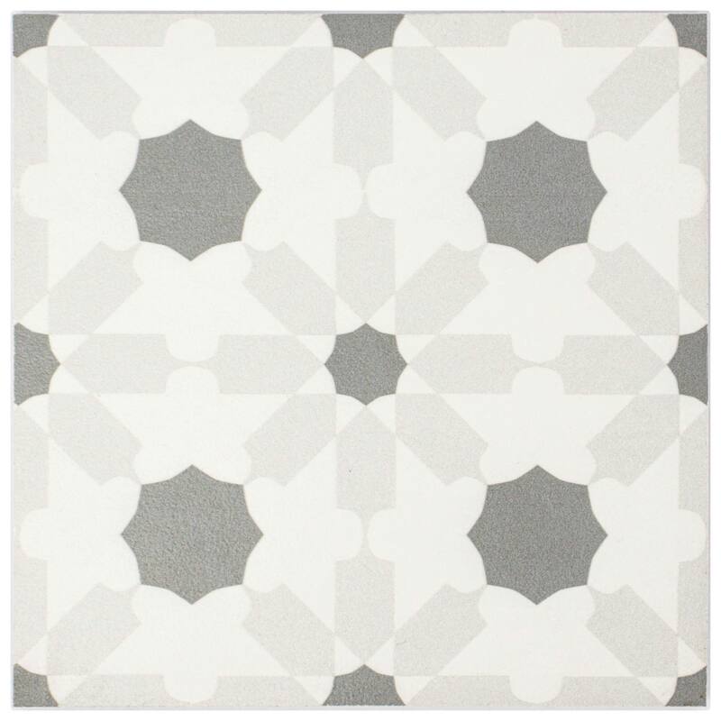 Cruz Bay Studio MKT61121 Felix - 7" x 7" Encaustic Floor and Wall Tile - Greyscale Matte