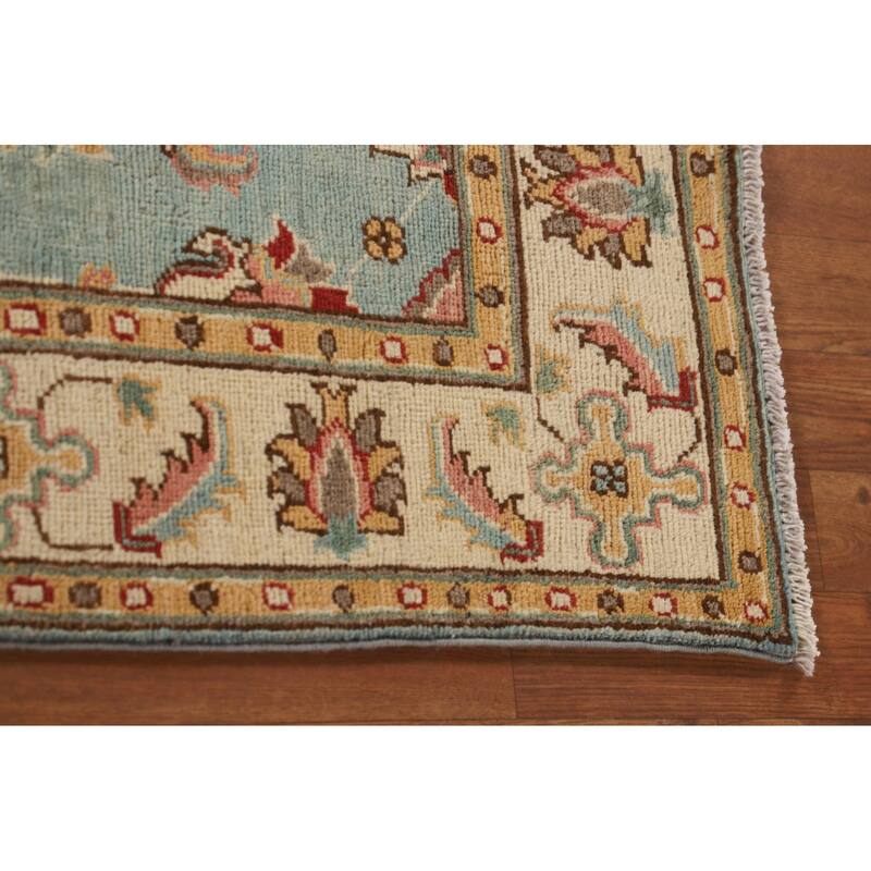 Light Blue Kazak Accent Rug Handmade Oriental Wool Carpet - 3'4"x 4'10"