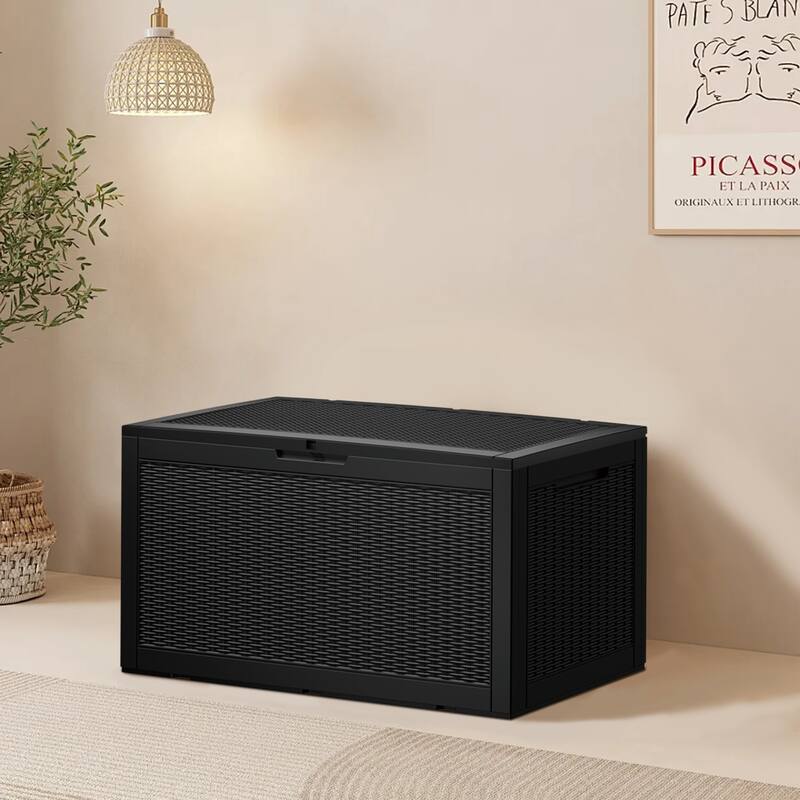 120 Gal. Black Resin Storage Deck Box for Outdoor Indoor,Lockable, waterproof, UV-resistant - Black
