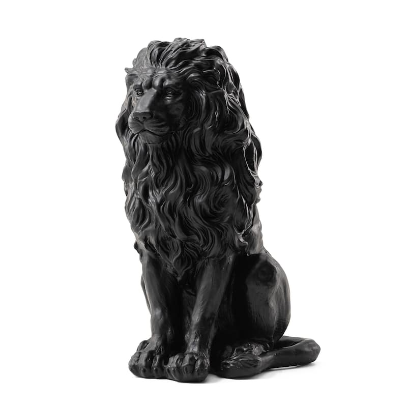 20.75"H MGO Black Guardian Sitting Lion Statue Porch Sign Outdoor Decoration Gifts by Glitzhome