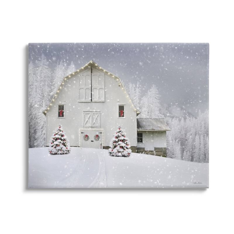 Stupell White Winter Snowfield Barn Cozy Christmas Scenery Canvas Wall Art - Grey - 48 x 36