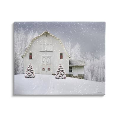 Stupell Industries White Winter Snowfield Barn Cozy Christmas Scenery Canvas Wall Art - Grey