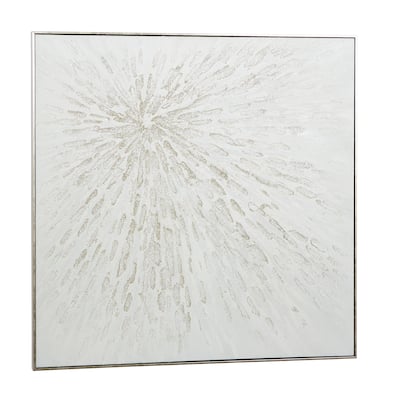 Canvas Starburst Abstract Metallic Living Room Framed Wall Art with Silver Foil Accents - White - CosmoLiving by Cosmopolitan
