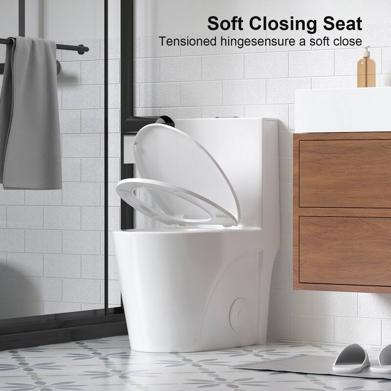 1.1/1.6 GPF Tornado Flush One-Piece Toilet for bathrooms,Siphonic S-trap 12",Elongated Bowl,Chair Seat ADA Height 17"