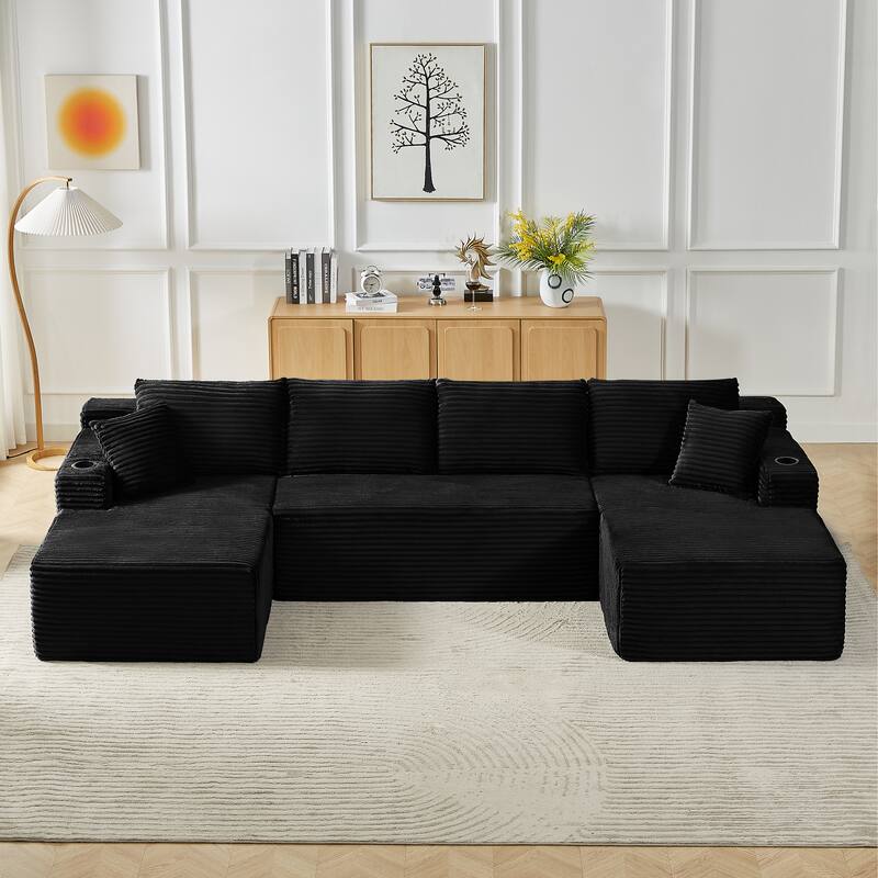 Roomfitters Modern U-Shaped Corduroy Sectional Sofa, Oversized Modular Upholstered Couch with Deep Seats for Living Room