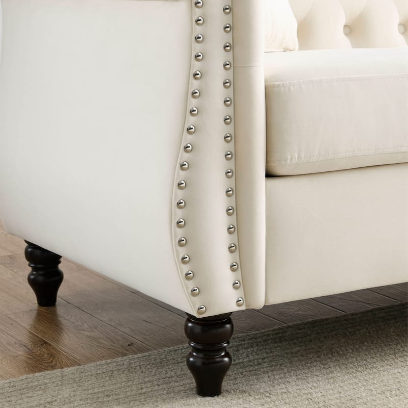 80" Chesterfield Sofa Grey Velvet for Living Room, 3 Seater Sofa Tufted Couch with Rolled Arms and Nailhead