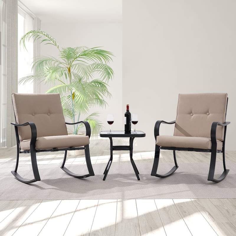 Bonosuki Outdoor 3-piece Rocking Chair Patio Bistro Set with Side Table - Sand