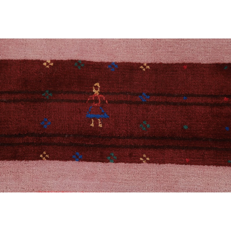 Striped Pink Gabbeh Indian Area Rug Hand-Knotted Wool Carpet - 8'2" x 9'11"
