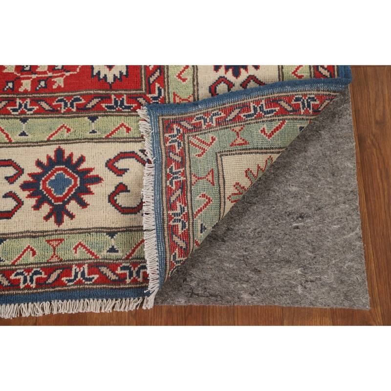 Blue Geometric Kazak Oriental Rug Handmade Traditional Wool Carpet - 6'8" x 10'1"