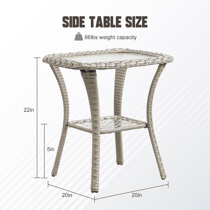 Stylish Outdoor Wicker side Table with Glass Top