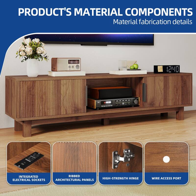 Moasis 59"W Fluted TV Stands for TVs up to 65 Inches, Entertainment Center with Power Outlets