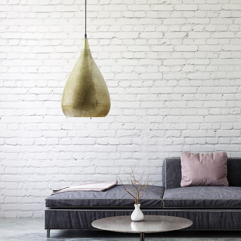 Penny River of Goods Cone-Shaped Pendant Lamp with Antique Gold Punched Metal Shade - 13" x 13" x 23.3/88.3"