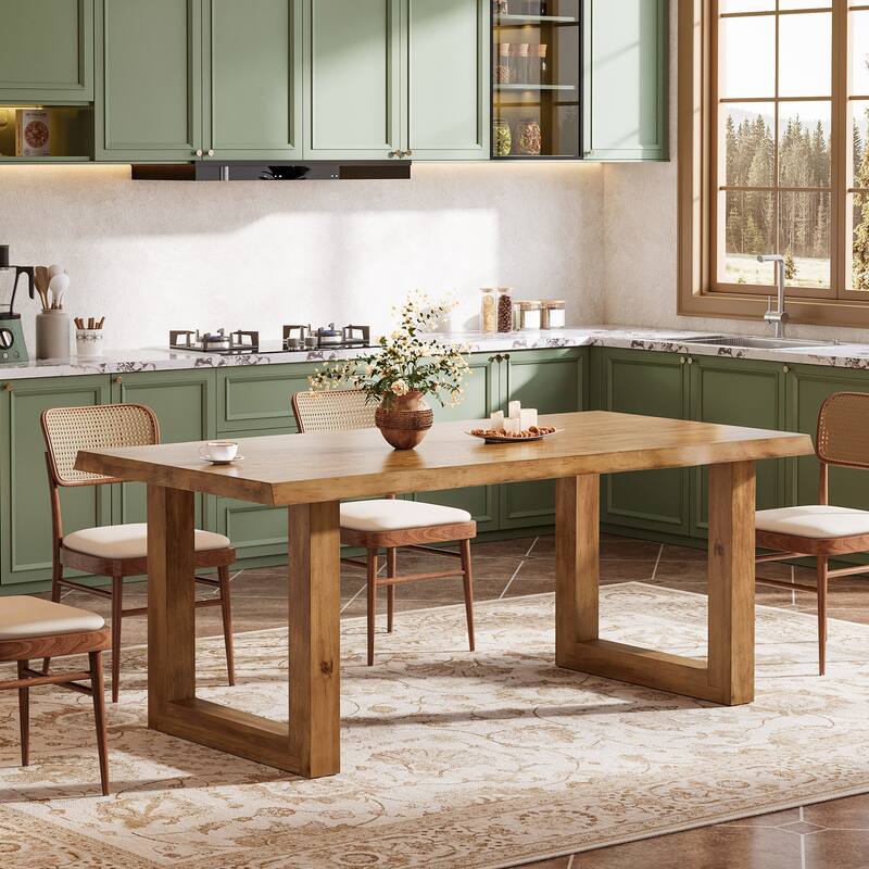 63 Inch Solid Wood Dining Table for 6, Farmhouse Rectangle Kitchen Table - 31.5" D x 62.99" W x 29.53" H