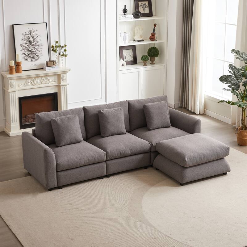 102.2" Fabric L-Shaped Modular Sleeper Sectional Sofa with Ottoman - Grey