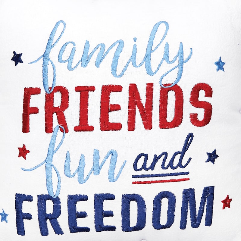 Family, Friends, & Freedom July 4th Embroidered Pillow