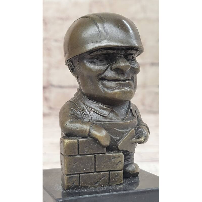 Construction Worker Bricklayer Builder Contractor Bronze Statue Gift Figurine Bookend 5.5 Inches 2.5 Inches