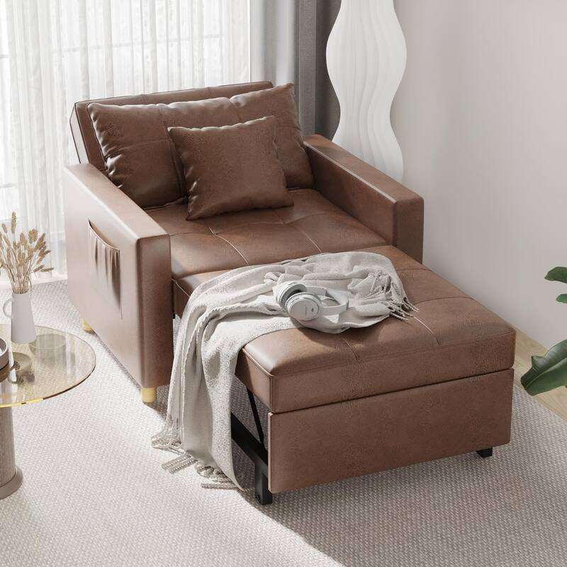 AECOJOY Adjustable Sleeper Chair Bed 3-in-1 Convertible Futon Sofa - Saddle Brown