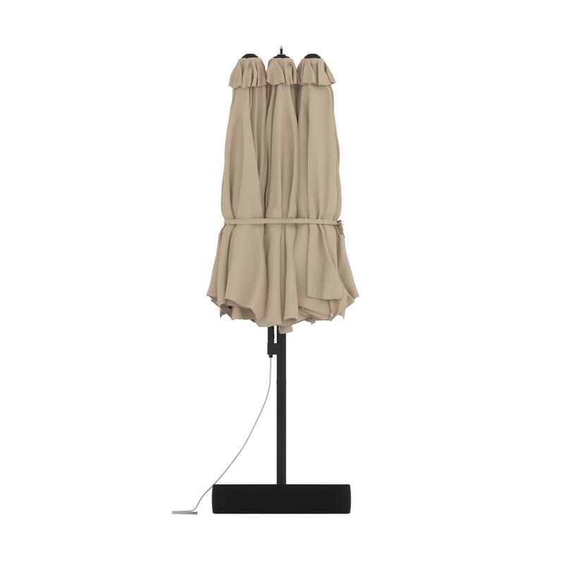 15 FT Double-Sided Patio Umbrella with Base Included, Electric Misting System 4-Level Wind Resistant Outdoor Market Umbrella